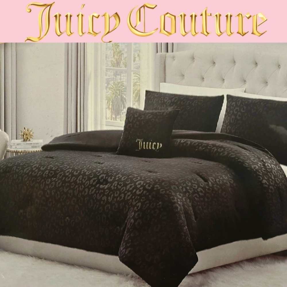 Juicy Couture Home Leopard Plush Queen Comforter Set- Black